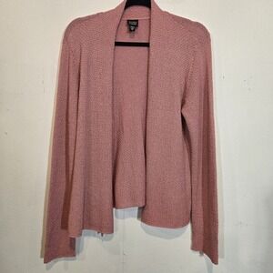 Eileen Fisher Pink Open Knit Cardigan Cotton Blend Italian Yarn
